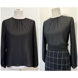 Black Sheer Chiffon Long Sleeve Blouse with Gathered Neckline | F21, Small